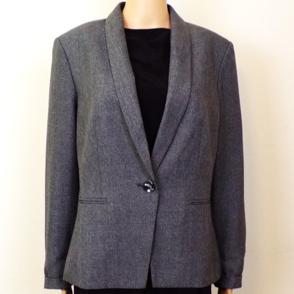 JOHN MEYER COLLECTION size 12 gray glen-plaid blazer or suit jacket 100% polyest - Picture 1 of 14